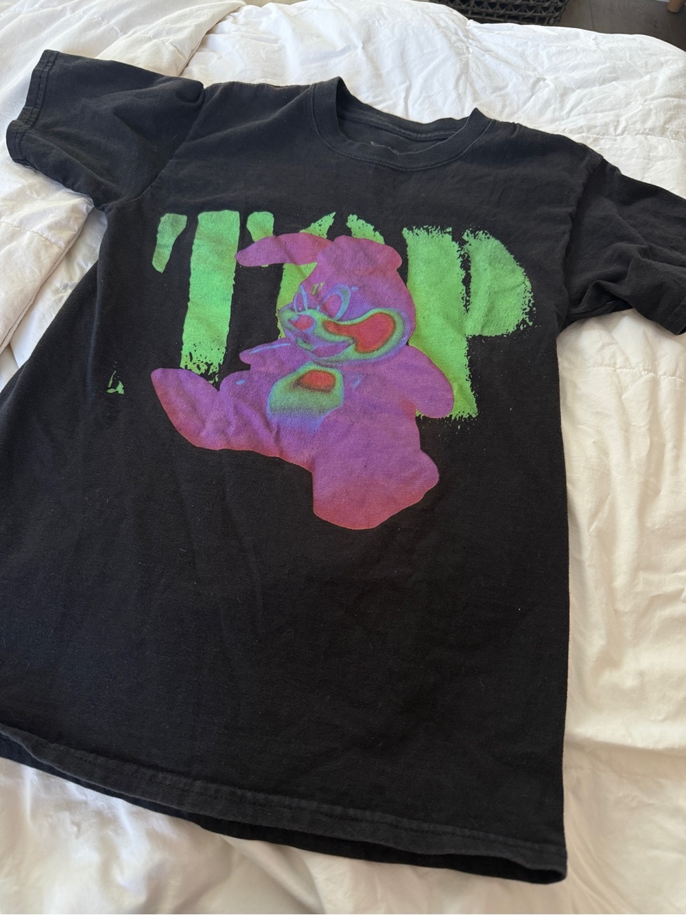 VLONE Black Short-Sleeve Tee with Purple Bunny and Green Logo